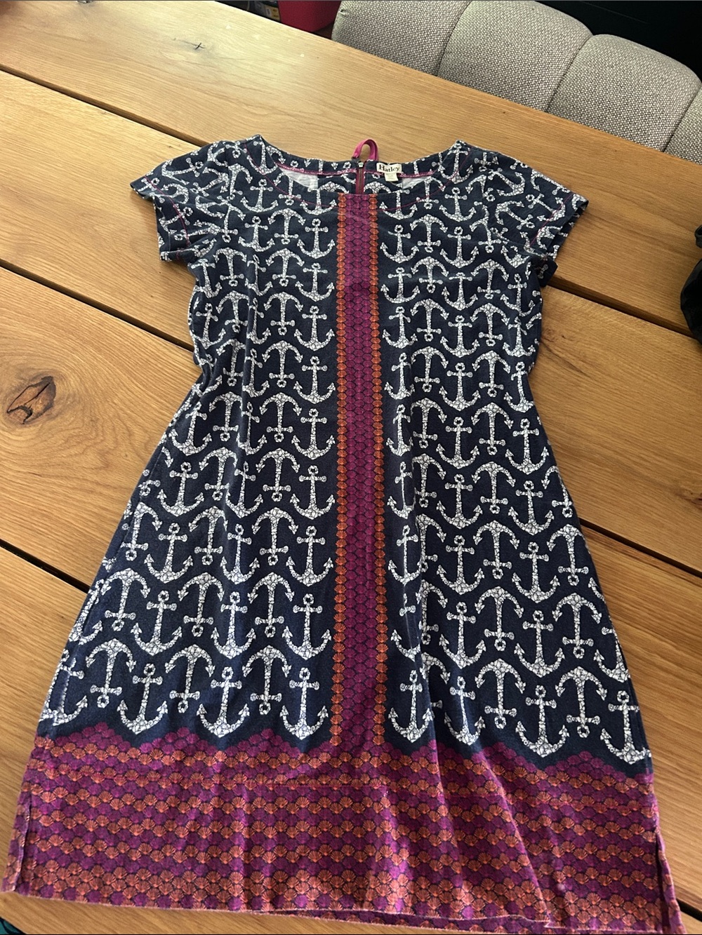 Hatley Navy Anchor Print Mini Dress with Pink Trim